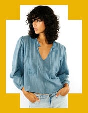 Wild Teresa Embroidered Blouse, Blue (BLUE), large