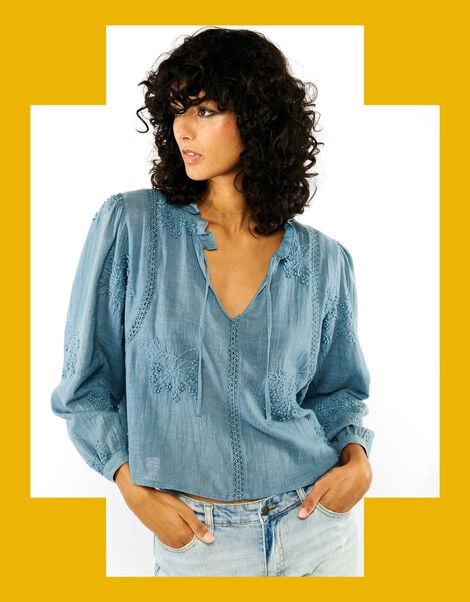 Wild Teresa Embroidered Blouse, Blue (BLUE), large