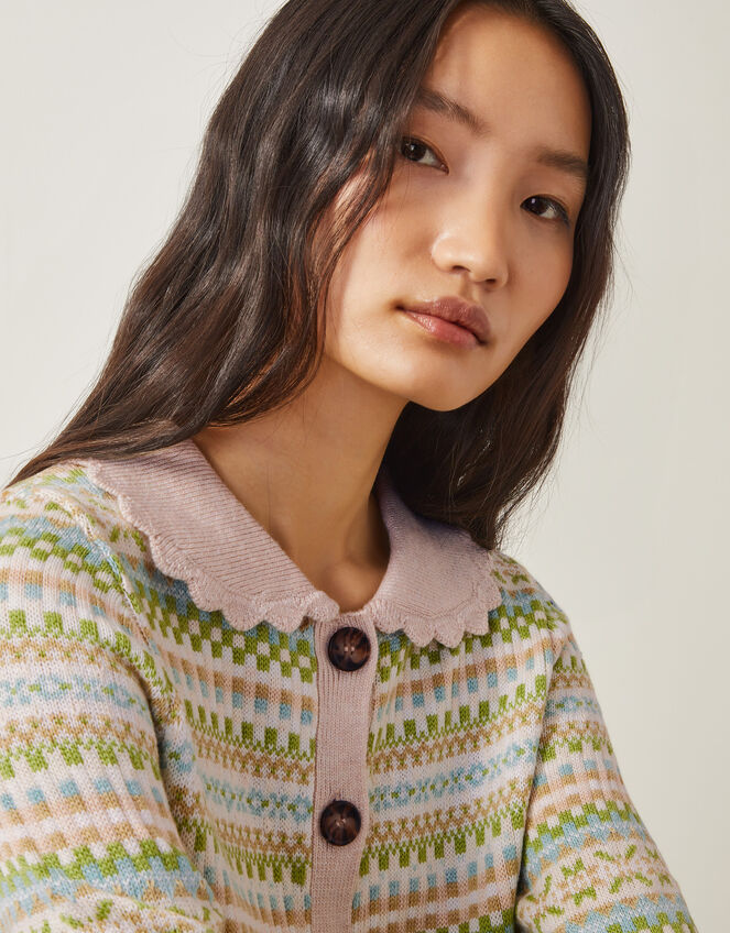 Fawn Fair Isle Cardigan, Green (GREEN), large