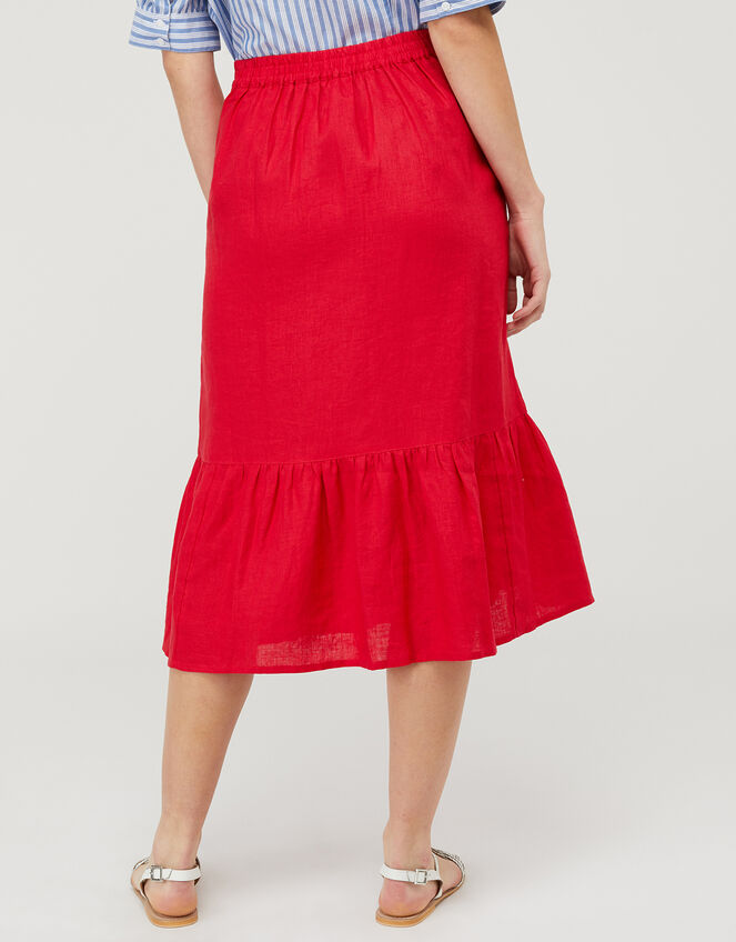 Monika Tiered Midi Skirt in Pure Linen, Red (RED), large