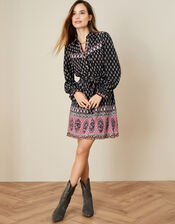 Heritage Print Short Shirt Dress, Black (BLACK), large