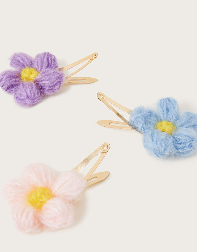 Knitted Flower Hair Clips Set of Three, , large