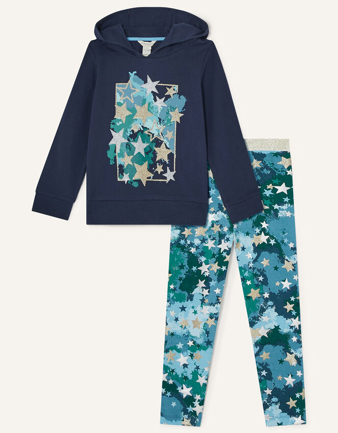 Foil Star Print Hoody and Legging Set, Blue (NAVY), large