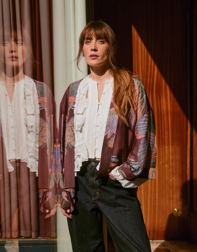One Hundred Stars Crane Print Kimono Jacket, , large