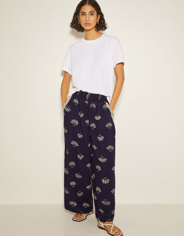 Briana Print Wide Leg Trousers, Blue (NAVY), large