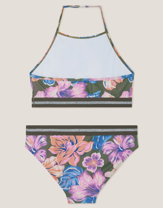 Floral Sparkle Bikini Set, Green (KHAKI), large