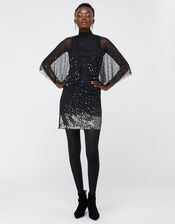 Kimberley Sequin Cape Dress, Black (BLACK), large