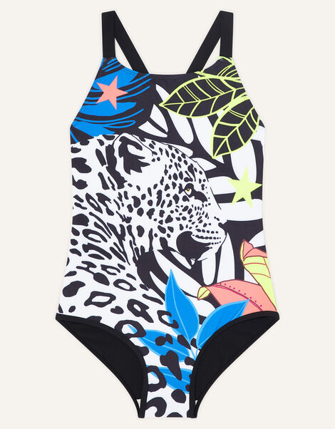 Leopard Face Swimsuit in Recycled Polyester Black, Black (BLACK), large