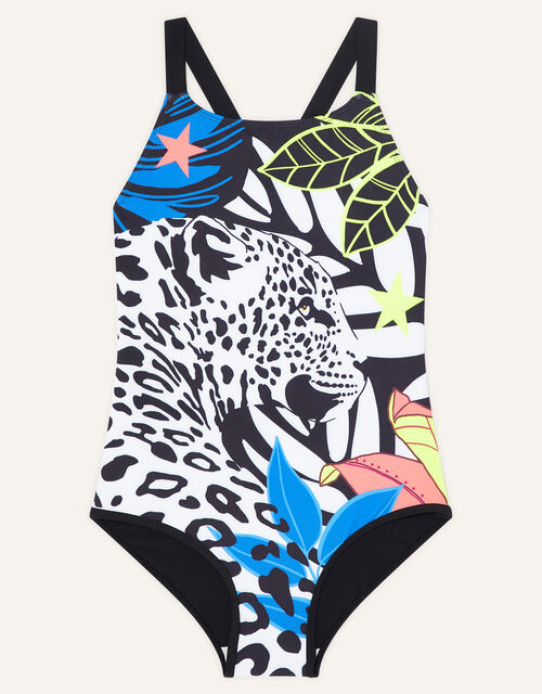 Leopard Face Swimsuit in Recycled Polyester, Black (BLACK), large