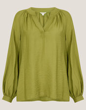 Aya Long Sleeve Satin Blouse, Green (GREEN), large