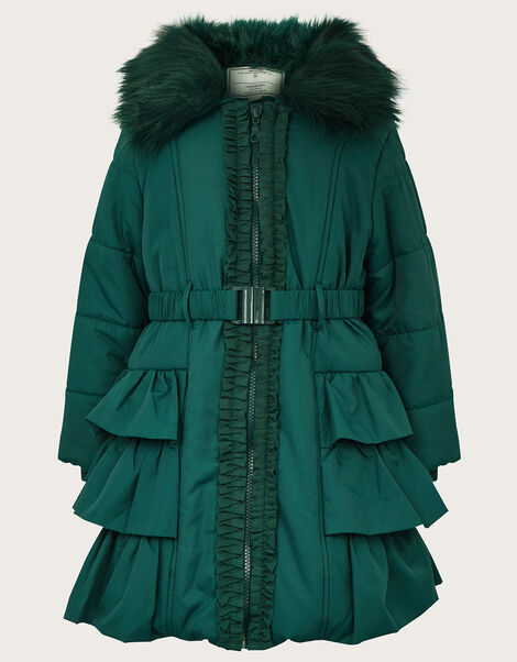 Tiered Belted Padded Coat, Green (GREEN), large