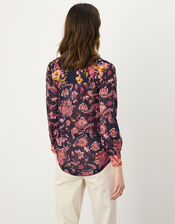 Patchwork Print Blouse in Sustainable Viscose, Black (BLACK), large