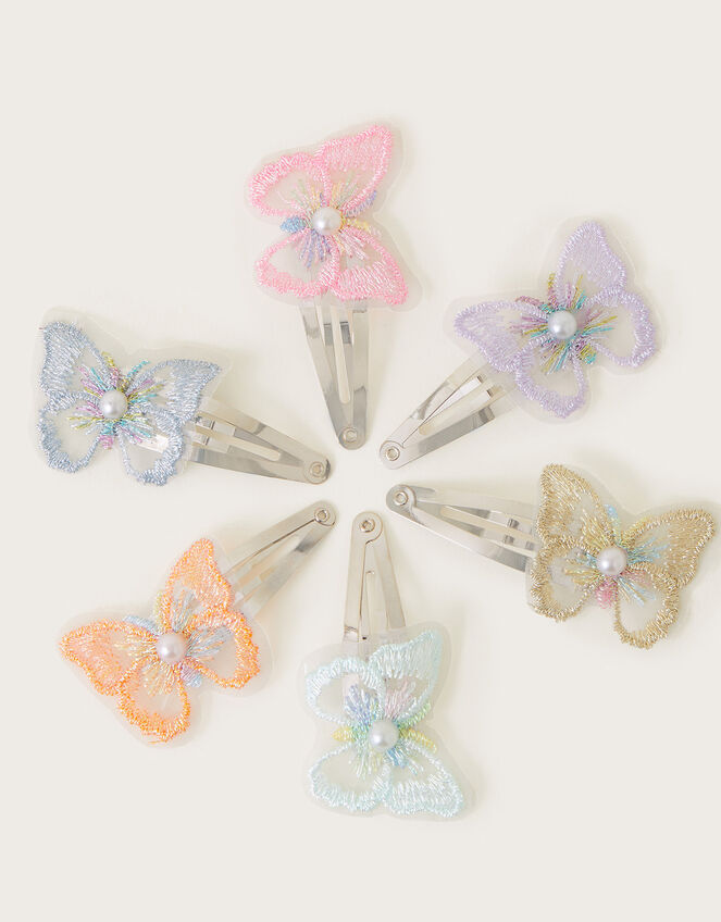 Embroidered Butterfly Hair Clips 6 Pack, , large