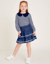 Stripe Collar Top and Skirt Set, Blue (NAVY), large