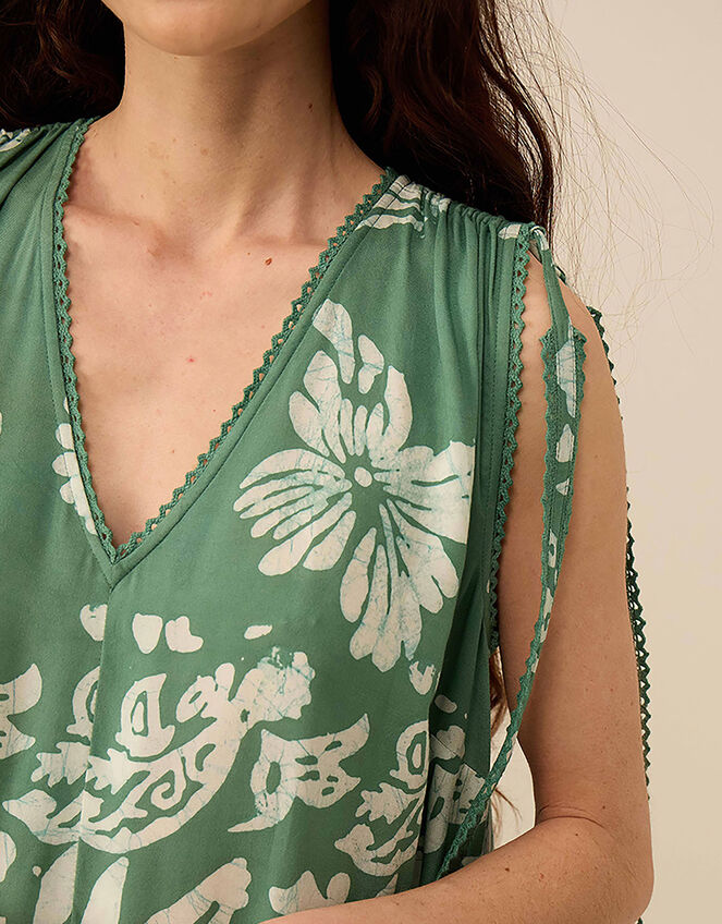 East Aggie Hand-Batik Floral Green Dress, Green (GREEN), large