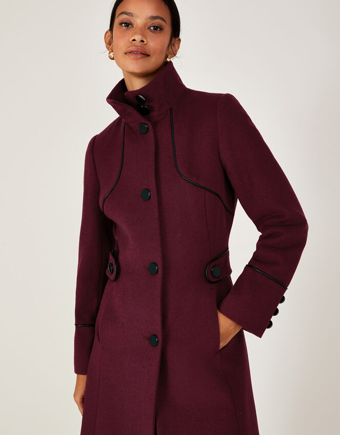 Fiona PU Tipped Funnel Coat Red | Women's Coats | Monsoon ROI.