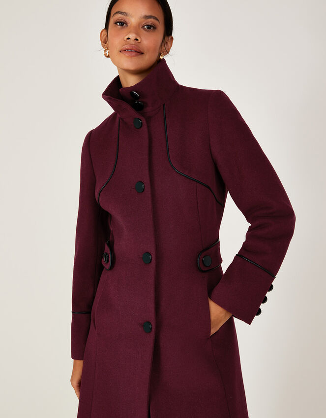 Fiona PU Tipped Funnel Coat, Red (BERRY), large