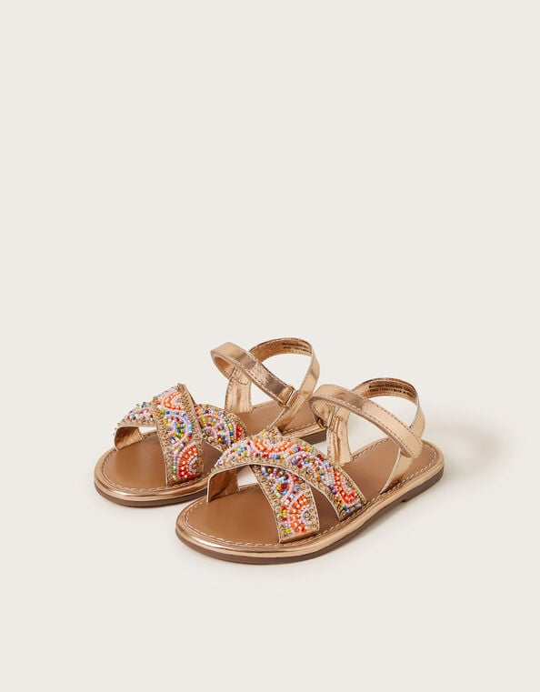 Beaded Metallic Crossover Strap Sandals, Multi (MULTI), large