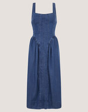 Delia Denim Midi Corset Dress, Blue (DENIM BLUE), large