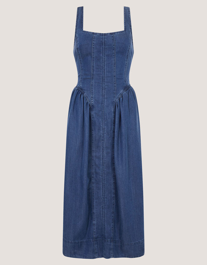 Delia Denim Midi Corset Dress, Blue (DENIM BLUE), large