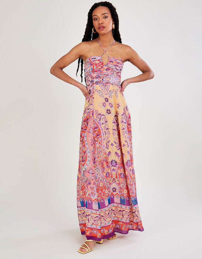 Violet Print Maxi Dress, Yellow (YELLOW), large