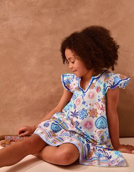 Summer Print Cotton Dress, Cream (CREAM), large