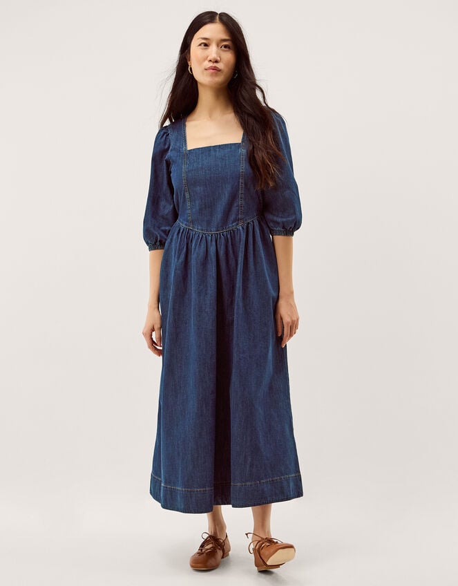 Lily Square Neck Denim Midi Dress, Blue (INDIGO), large