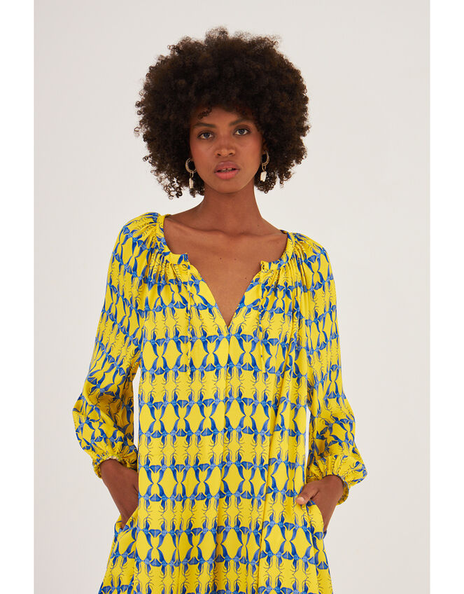 DEEBA Oozie Print Dress, Yellow (YELLOW), large