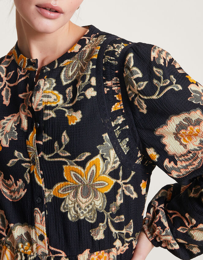 Juliet Floral Midi Shirt Dress, Black (BLACK), large