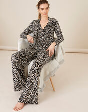Amelia Animal Print Jersey Jumpsuit, Black (BLACK), large