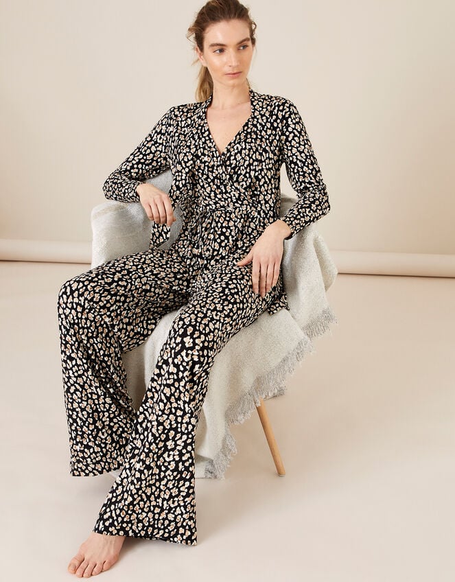 Amelia Animal Print Jersey Jumpsuit, Black (BLACK), large