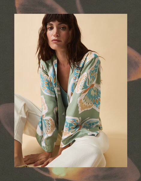 Clemence Aurelie Butterfly Kimono Jacket, Green (SAGE), large