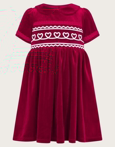 Baby Maeve Heart Velour Collar Dress, Red (RED), large