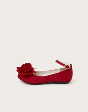 Corsage Flower Ballet Flats, Red (RED), large