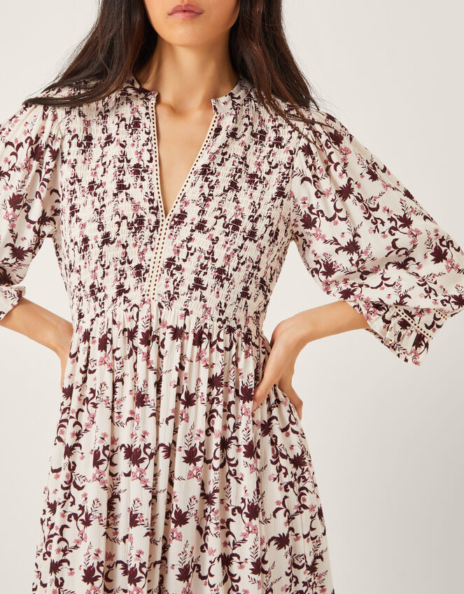 Jacqueline Floral Midi Dress, Ivory (IVORY), large