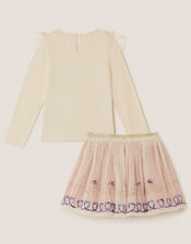 Ruffle Top & Embellished Skirt Set, Ivory (IVORY), large