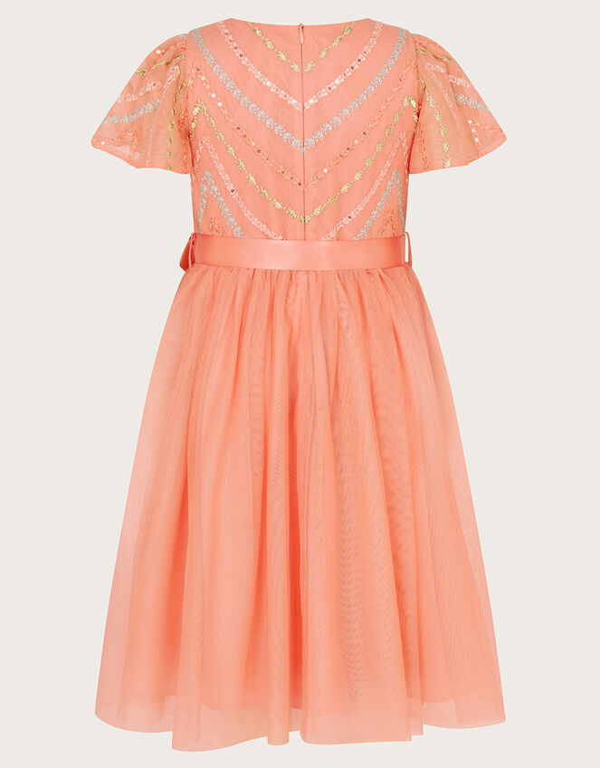 Chevron Flower Tulle Dress, Orange (CORAL), large