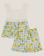 Baby Broderie Top and Lemon Print Shorts Set, Blue (BLUE), large