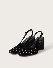 Delilah Stud Velvet Slingback Heels, Black (BLACK), large
