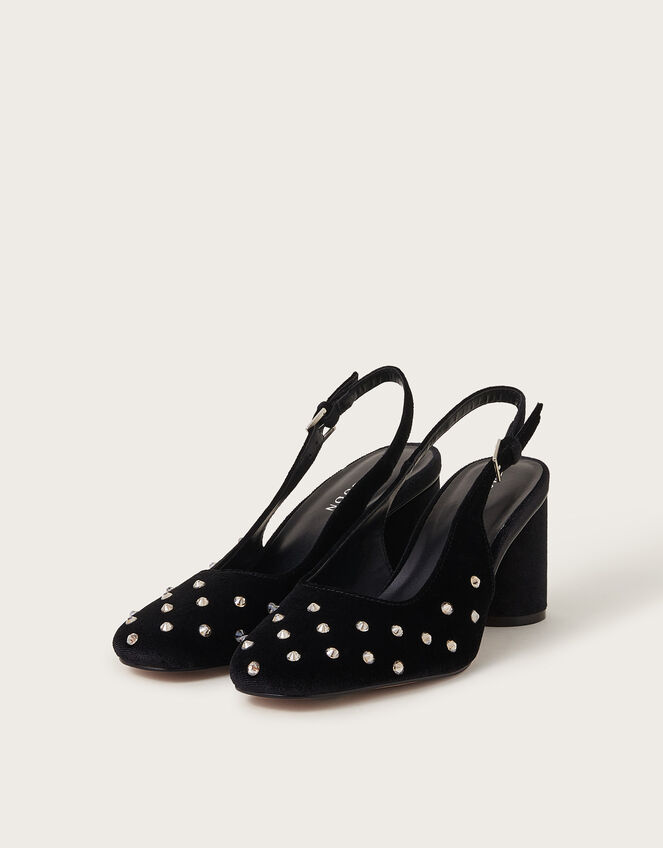 Delilah Stud Velvet Slingback Heels, Black (BLACK), large