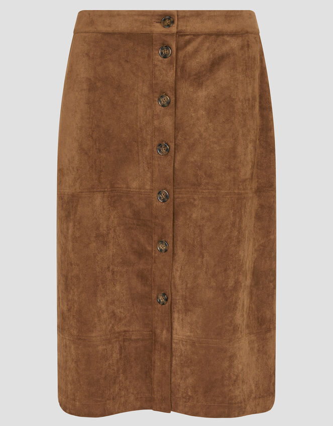 Amber Suedette Pencil Skirt, Brown (BROWN), large
