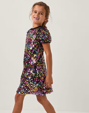 Rainbow Sequin Puff Sleeve Dress, Multi (MULTI), large