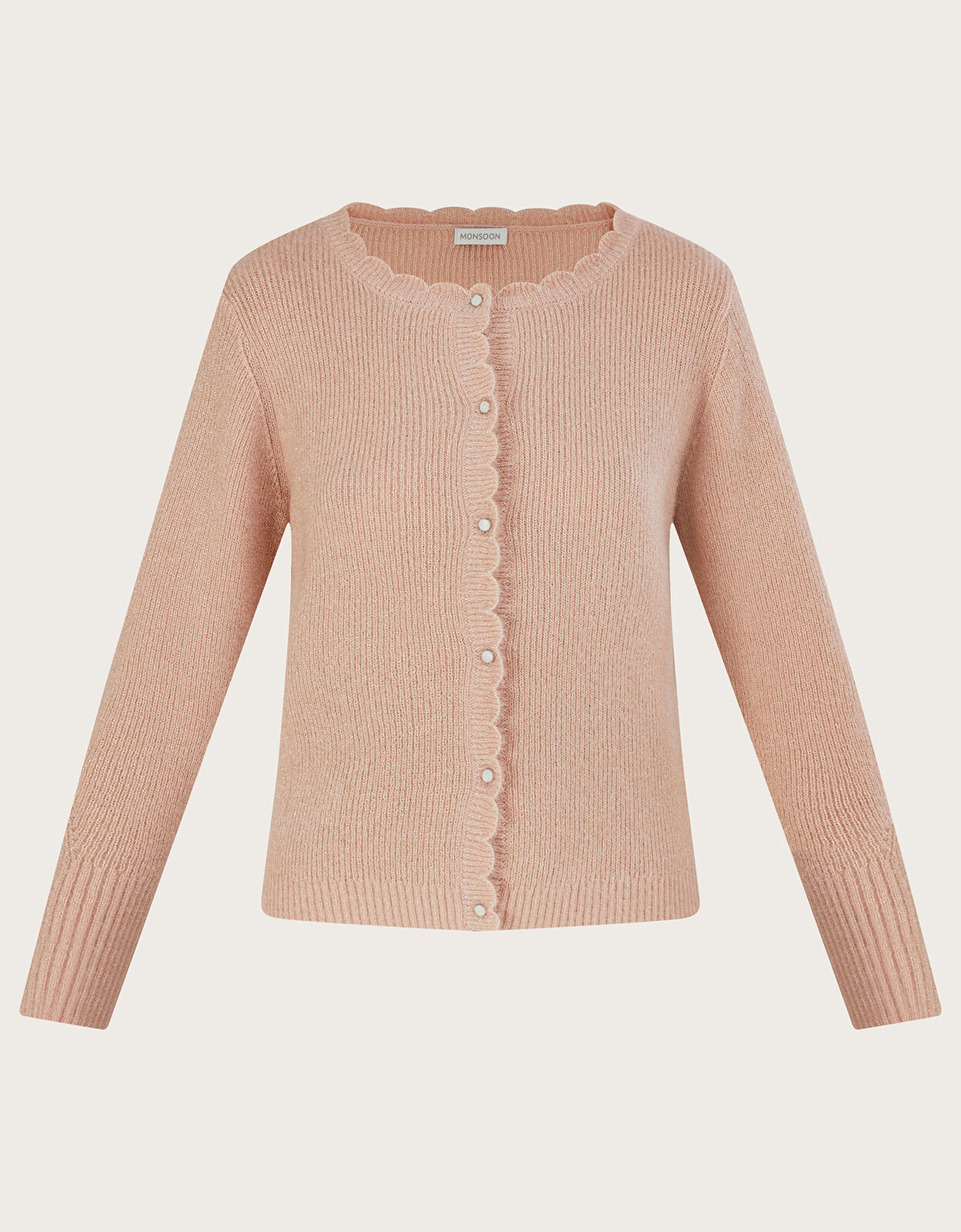 Button Through Scallop Cardigan with Recycled Polyester Pink