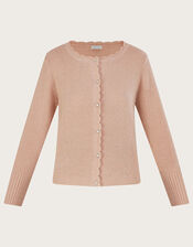 Button Through Scallop Cardigan with Recycled Polyester , Pink (BLUSH), large