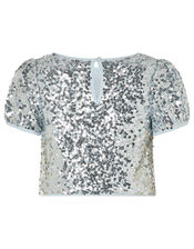 Sequin Top and Pleated Dress 2-in-1 Set, Silver (SILVER), large