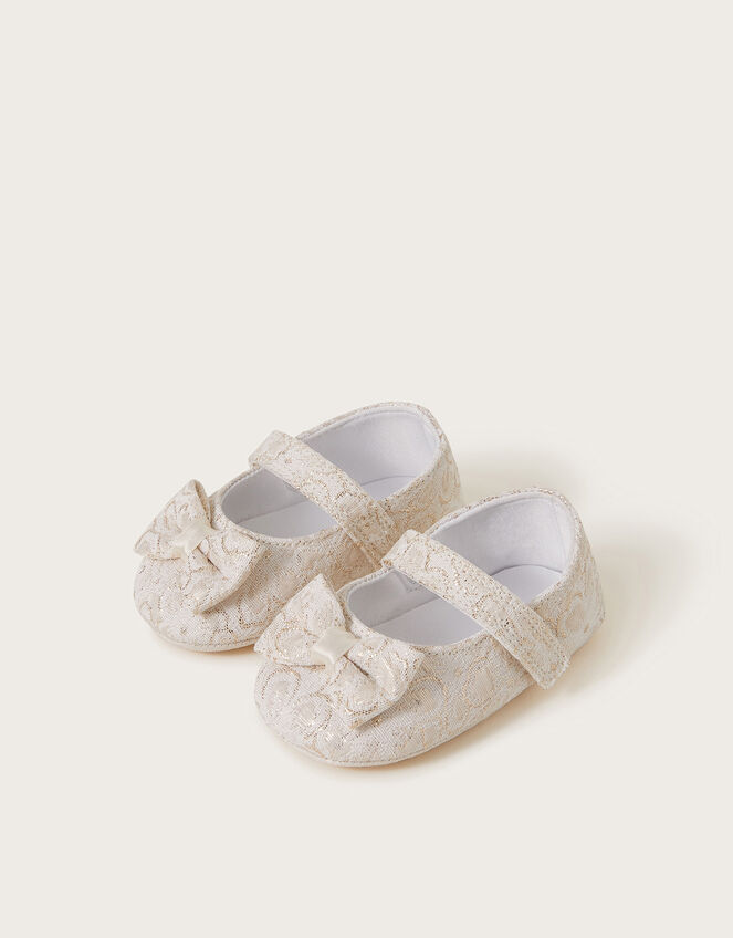 Baby Bow Jacquard Booties and Headband Set, Gold (GOLD), large