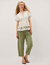 Megan Cropped Barrel Trousers, Green (KHAKI), large