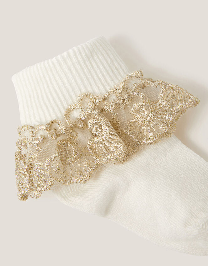 Baby Floral Lace Frill Socks, Ivory (IVORY), large