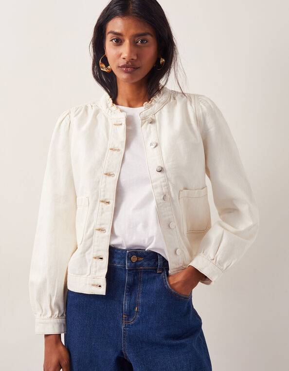 Louisa Frill Denim Jacket, Natural (ECRU), large