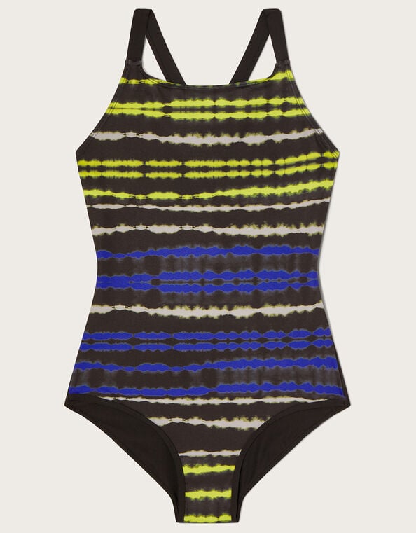 Electric Tie Dye Strap Swimsuit, Black (BLACK), large